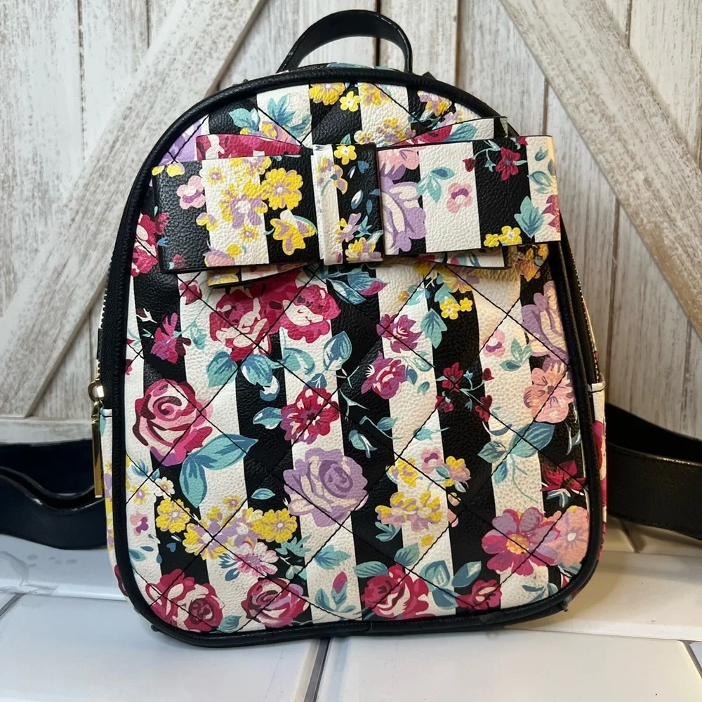 Betsey Johnson Floral Patterned Backpack with Bow Detail